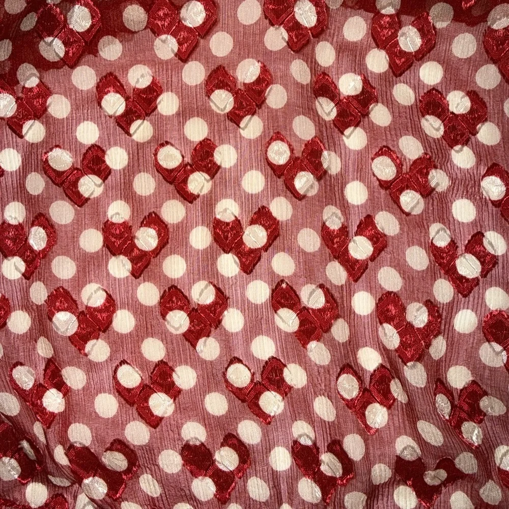 Tory Burch Sheer Silk Blend Polka Dot Blouse Red Metallic Embroidered Top Sz 6